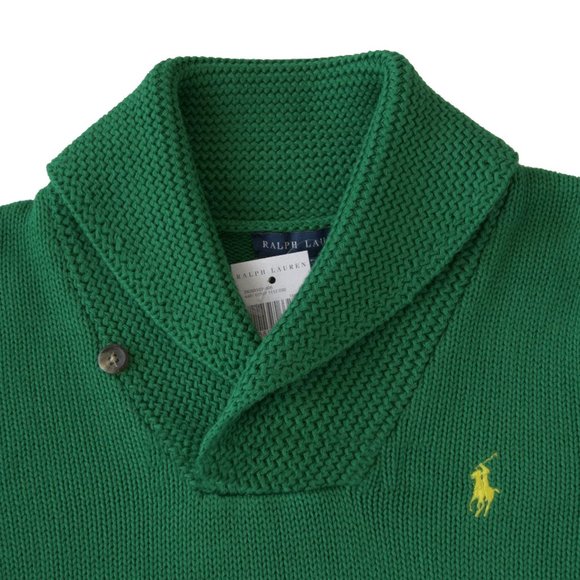 NEW Polo Ralph Lauren Fishermans Shawl Collar Sweater!  Green With Yellow Player - Picture 2 of 2